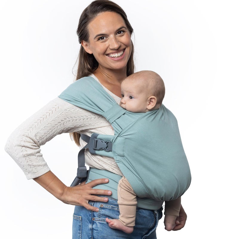 Boba Bliss Pre-Wrapped Baby Carrier with Buckle - Newborn to 7-35 lbs Light, Breathable & Easy to Adjust Hybrid Infant Sling & Toddler Carrier - Certified Hip-Healthy for 0-18 Months - Sea Mist - Image 1